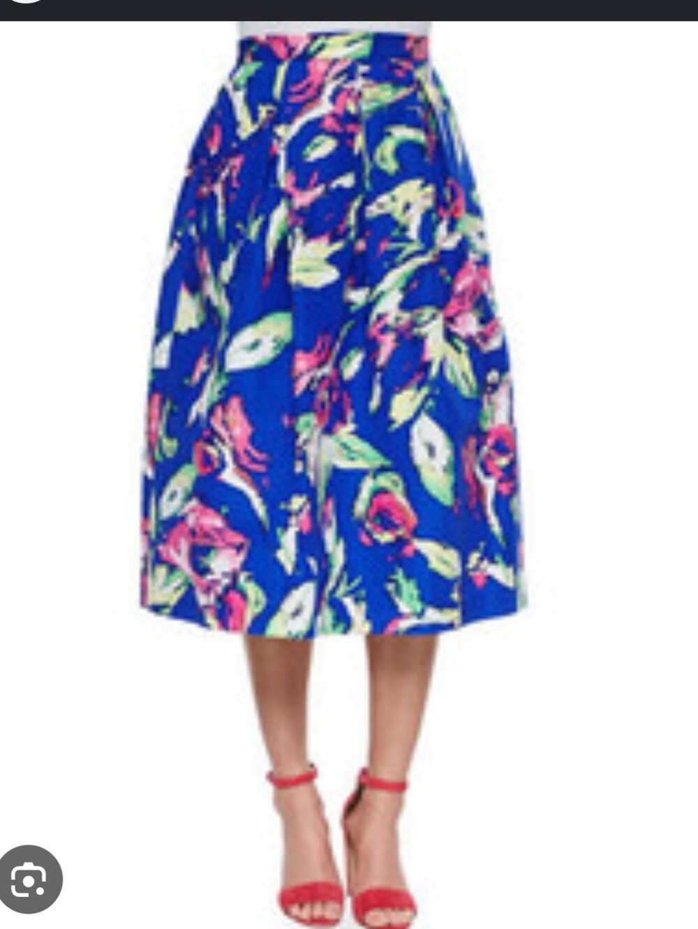 Shoshanna Vibrant Blue Floral Midi Skirt - Neon Pink & Lime Accents